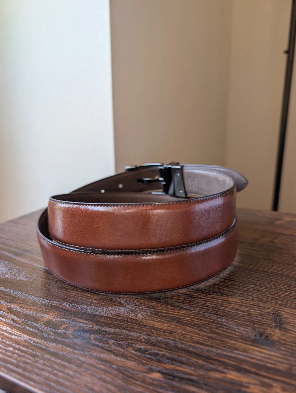 Boconi Reversible Cognac and Brown Leather Dress Belt